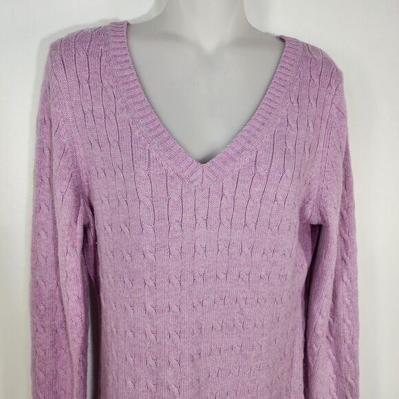 Ann Taylor LOFT Womens Sweater Large Cable Knit V Neck Ribbed Trim Rabbit Hair - Picture 3 of 8
